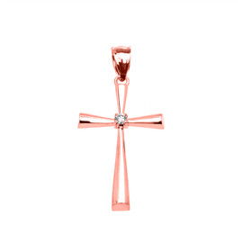 Rose Gold Solitaire Diamond Cross Elegant Pendant Necklace