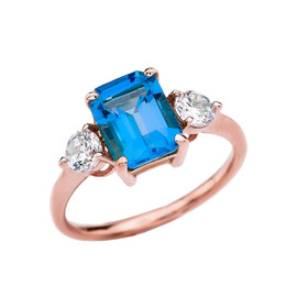 Rose Gold 2.5 Carat Blue Topaz Modern Ring With White Topaz Side-stones