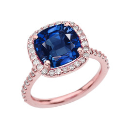 Halo Cushion 4 Ct Checkerboard Sapphire(LCS) and Diamond Rose Gold Engagement and Proposal/Promise Ring