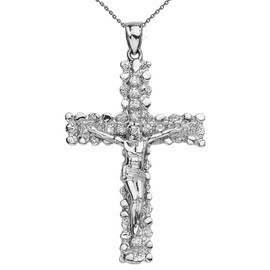 Sterling Silver Jesus Christ Crucified Cross Cubic Zirconia (CZ) Pendant Necklace