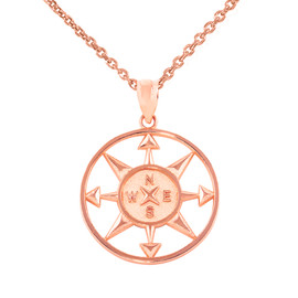 Rose Gold Compass Circle Pendant Necklace