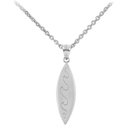 White Gold Surfboard Waves Beach Bum Pendant Necklace