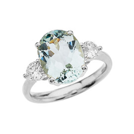 White Gold Aquamarine and White Topaz Engagement and Proposal/Promise Ring