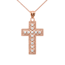 Rose Gold Diamond Cross  Pendant Necklace