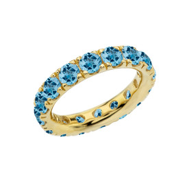 4mm Comfort Fit Yellow Gold Eternity Band With 5.25 ct December Birthstone Genuine Blue Topaz