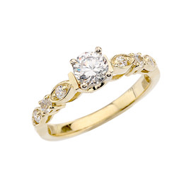 Yellow Gold Diamond Engagement/Proposal Ring With White Topaz Center Stone