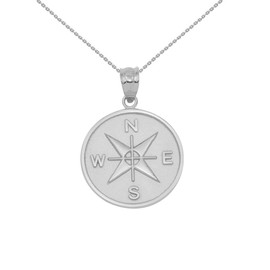 Sterling Silver Compass Medallion Pendant Necklace