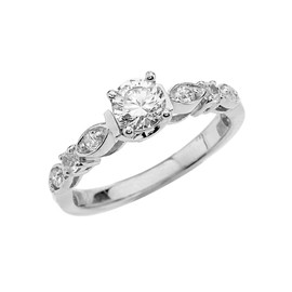 White Gold Diamond Engagement/Proposal Ring With White Topaz Center Stone