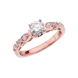 Rose Gold Diamond Engagement/Proposal Ring With White Topaz Center Stone