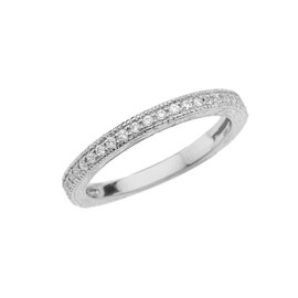 White Gold Art Deco Wedding Band With Cubic Zirconia