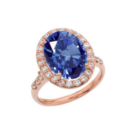 Rose Gold Engagement Ring With 10 ct Oval Blue CZ Center Stone