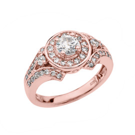 Rose Gold Diamond Engagement/Proposal Ring With White Topaz Center