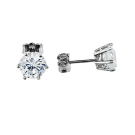 2ct Stud Earrings, 14k White Gold Elegant 6 Prongs Cubic Zirconia Stud Earrings with CZ