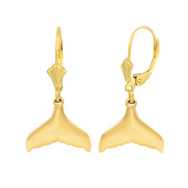 14K Yellow Gold Whale Tail Earring Set