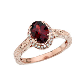 Rose Gold Diamond Checkerboard Art Deco Halo Garnet Engagement/Proposal Ring