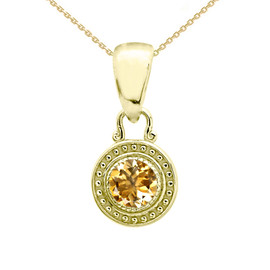 Solitaire Citrine Yellow Gold Pendant Necklace