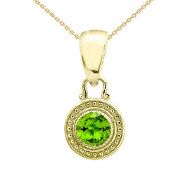 Solitaire Peridot Yellow Gold Pendant Necklace