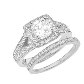 White Gold Cubic Zirconia Engagement/Anniversary Ring Set