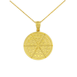 Yellow Gold Six Slice Pizza Circle Pendant Necklace