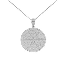 White Gold Six Slice Pizza Circle Pendant Necklace