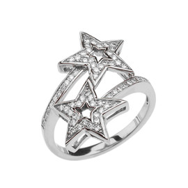 White Gold Double Star Fancy Anniversary Ring