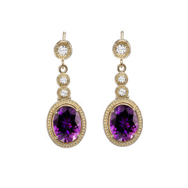 Yellow Gold Diamond and Amethyst Earrings