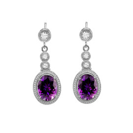 White Gold Diamond and Amethyst Earrings
