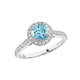White Gold Diamond and Aquamarine Engagement/Proposal Ring