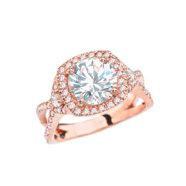 Rose Gold Twisted Halo Diamond Engagement/Proposal Ring With 3 Ct Cubic Zirconia Center Stone