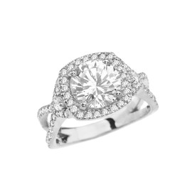 White Gold Twisted Halo Engagement/Proposal Ring With Cubic Zirconia