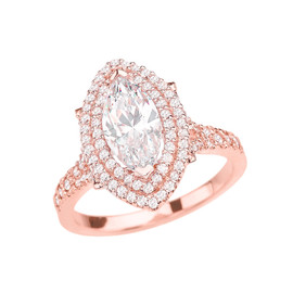 Rose Gold Double Raw Halo Engagement Ring With Over 4 Ct Cubic Zirconia