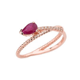 Rose Gold Criss-Cross Ruby Rope and Diamonds Designer Ring