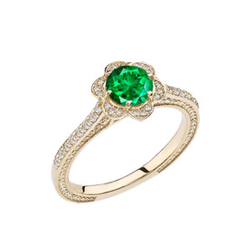 Emerald(LCE) and Diamond Yellow Gold Engagement/Proposal Ring