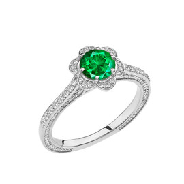 Emerald(LCE) and Diamond White Gold Engagement/Proposal Ring