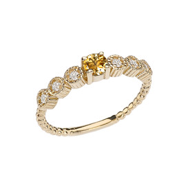 Diamond and Citrine Yellow Gold Stackable/Promise Beaded Popcorn Collection Ring