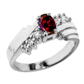 Sterling Silver White Topaz and Garnet Ladies Ring