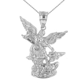 White Gold St Michael The Archangel Pendant Necklace (1.35")
