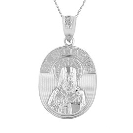 White Gold Saint Nectarios of Aegina Greek Orthodox Engravable Pendant Necklace