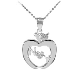 Sterling Silver New York Big Apple CZ Pendant Necklace