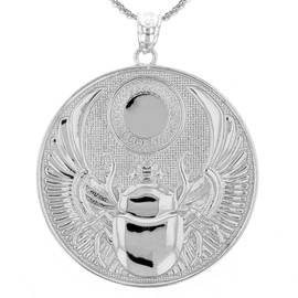 White Gold Ancient Egyptian Scarab Beetle Pendant Necklace