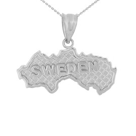 Solid White Gold Country of Sweden Geography Pendant Necklace