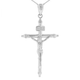 Sterling Silver INRI Christ Passion Cross Crucifix Pendant Necklace 1.7" (43 mm)