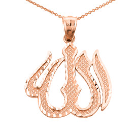 Rose Gold Diamond Cut Allah Pendant Necklace