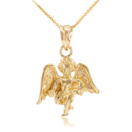 Solid Gold Guardian Angel Pendant Necklace