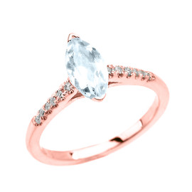 Rose Gold Dainty Marquise Aquamarine and Diamond Proposal Ring
