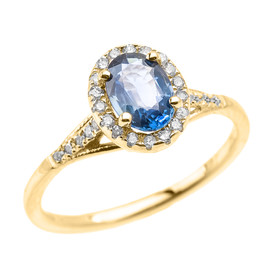 Yellow Gold Halo Solitaire Kanchanaburi Sapphire and Diamond Proposal Ring