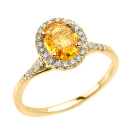 Yellow Gold Halo Solitaire Yellow Sapphire and Diamond Proposal Ring