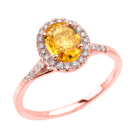 Rose Gold Halo Solitaire Yellow Sapphire and Diamond Proposal Ring
