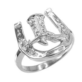 Silver Horseshoe with Cowboy Boot Men's Ring