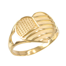 Gold Heart Shaped US American Flag Ring